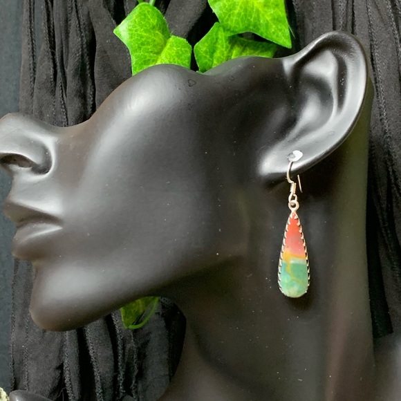 Vintage sterling and morrisonite jasper earrings - Picture 7 of 8